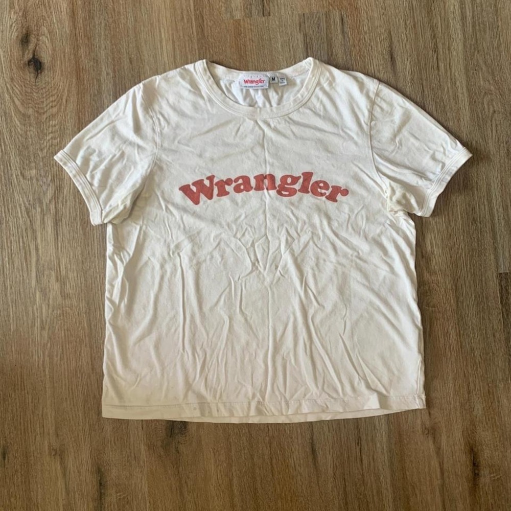 Wrangler x Urban Outfitters graphic logo baby tee in white - size medium women
